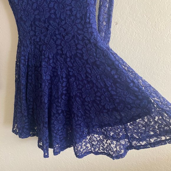 H&M Womens Mini Dress Lace Long Sleeve Floral Size 4 Spring Cobalt Blue Feminine - Picture 9 of 11